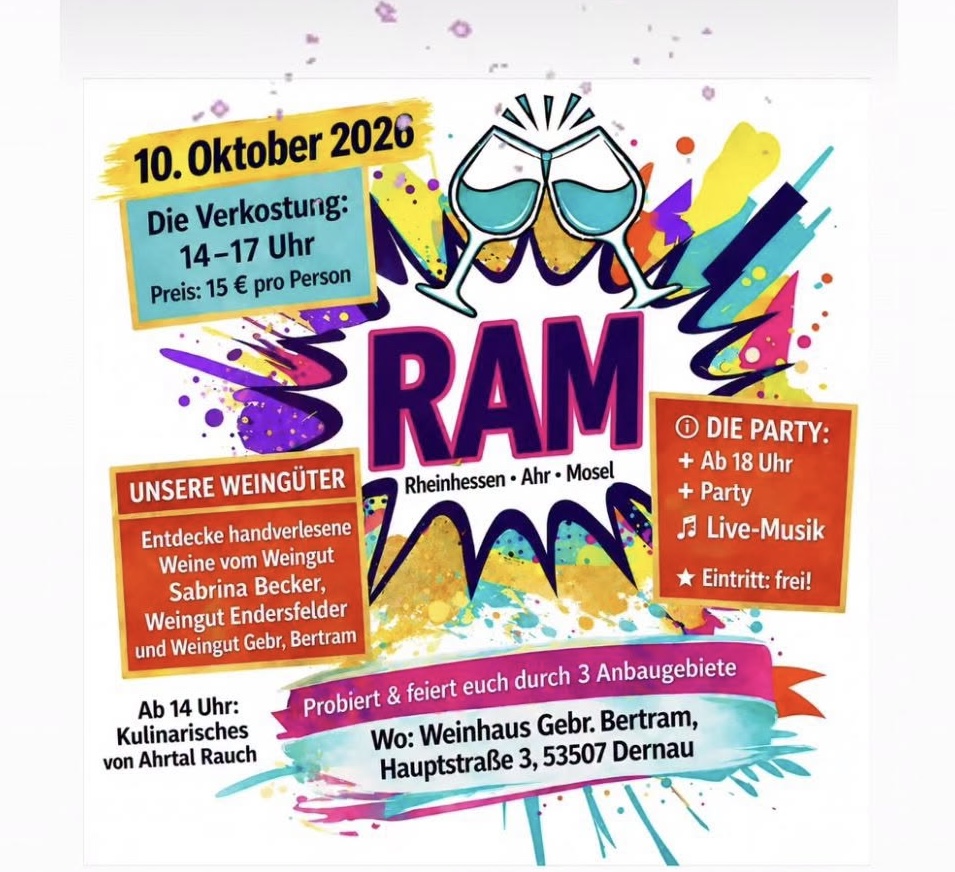 "RAM"-Weintasting 2.0 mit anschließender Party im Weingut Gebr. Bertram